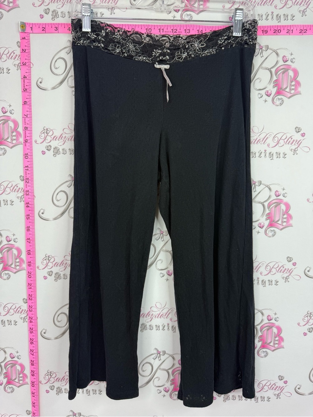 DKNY lace top trim Black Lounge Pants with Embroidered Waistband